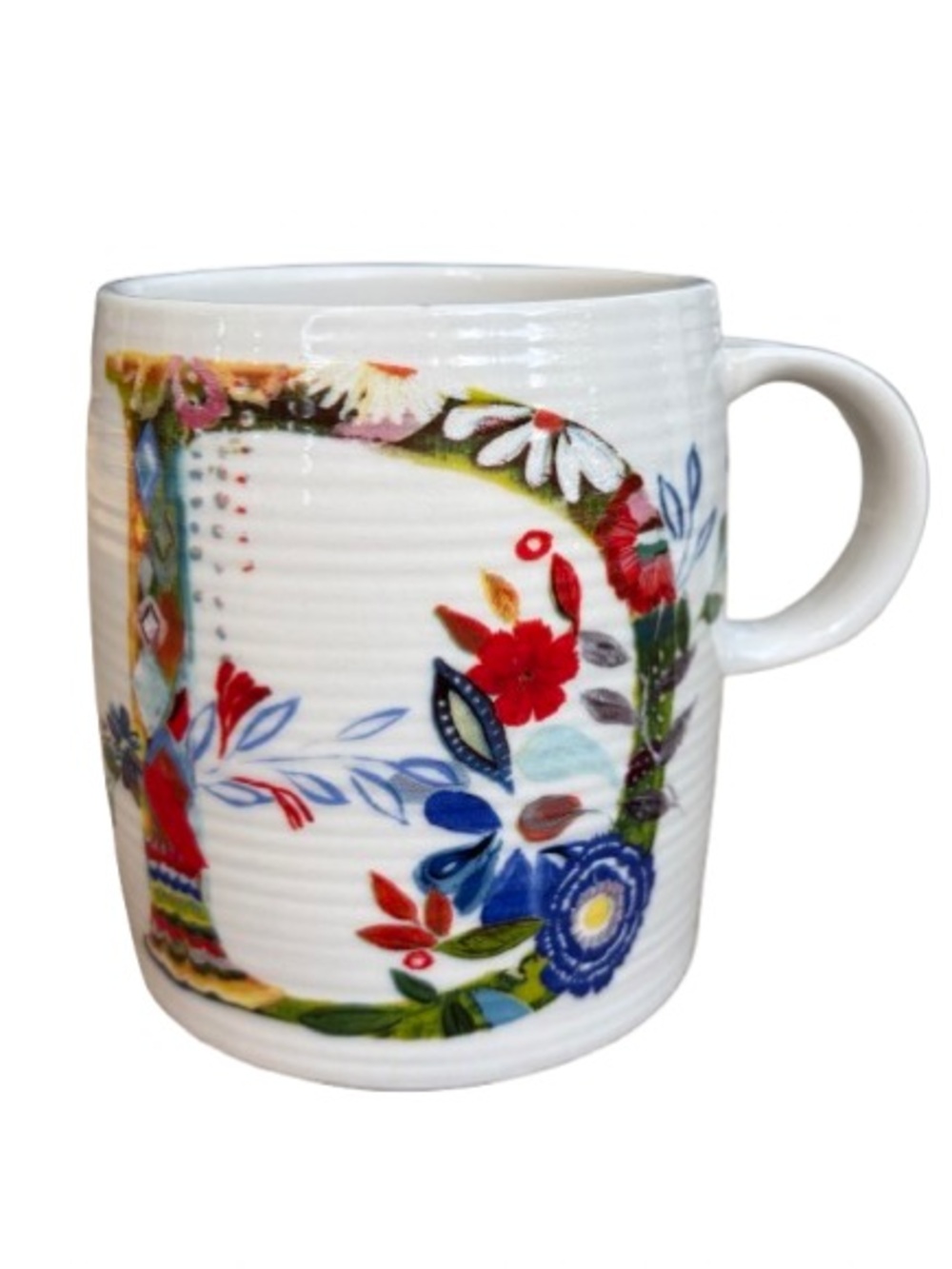 Anthropologie Starla Halfmann Petal Palette Monogram Initial D Mug Floral Boho